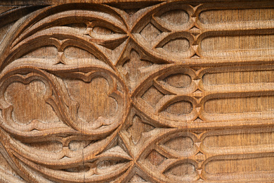 A Belgian or French oak Gothic Revival 'armorial' panel, 19th C.