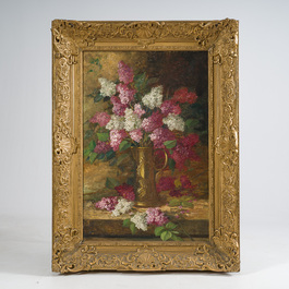 C&eacute;line Genyn (19&egrave;me/20&egrave;me si&egrave;cle): Deux natures mortes de fleurs, huile sur toile