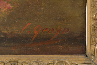 C&eacute;line Genyn (19&egrave;me/20&egrave;me si&egrave;cle): Deux natures mortes de fleurs, huile sur toile