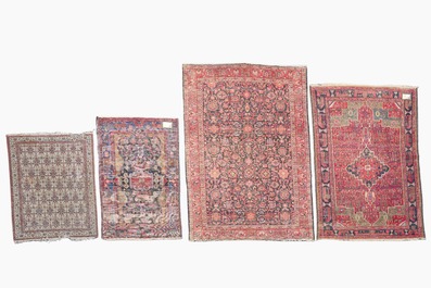 Four oriental rugs, a.o. Tabriz, Sarouk and Hamadan/Nahavand rugs with floral and geometric design, wool and cotton, 20th C.