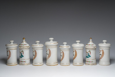 A varied collection of French gilt and polychrome decorated pharmacy jars, 19th C.