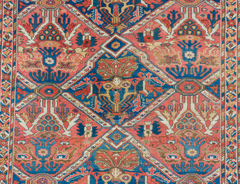 An Azerbaijani rug with geometric design, wool on cotton, 20th C.