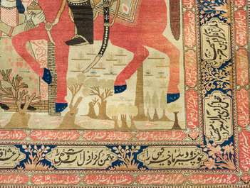 A Persian Kashan (Keshan) Mohtashem rug with Shirin and Khosrow, wool on cotton, late 19th C.