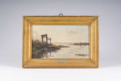 Paul Joseph Constantin Gabri&euml;l (1828&ndash;1903): Moored boat, oil on panel