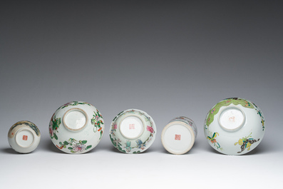 A varied collection of Chinese famille rose and qianjiang cai porcelain with floral design and animated scenes, 19th/20th C.