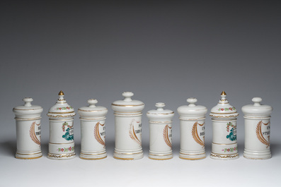 A varied collection of French gilt and polychrome decorated pharmacy jars, 19th C.