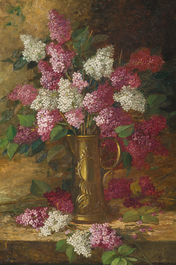 C&eacute;line Genyn (19&egrave;me/20&egrave;me si&egrave;cle): Deux natures mortes de fleurs, huile sur toile