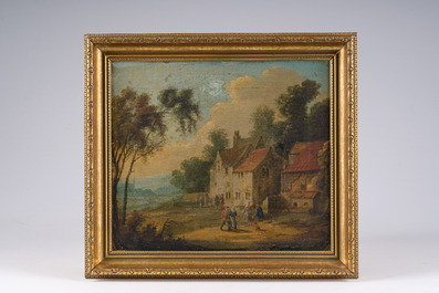 Flemish school: An animated village view, oil on canvas, 18th C.