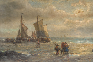 Fran&ccedil;ois Musin (1820-1888): View of the beach by moonlight, oil on canvas
