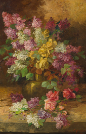 C&eacute;line Genyn (19&egrave;me/20&egrave;me si&egrave;cle): Deux natures mortes de fleurs, huile sur toile