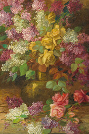 C&eacute;line Genyn (19&egrave;me/20&egrave;me si&egrave;cle): Deux natures mortes de fleurs, huile sur toile
