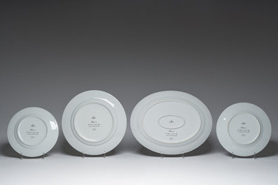 A French 50-piece polychrome and gilt porcelain 'Ruban or' service, Christofle, 20th C.