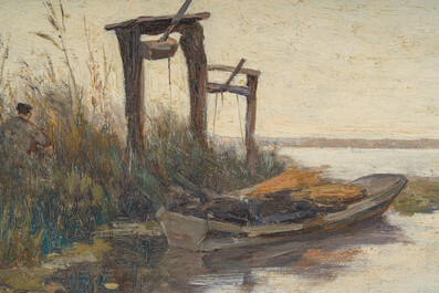 Paul Joseph Constantin Gabri&euml;l (1828&ndash;1903): Moored boat, oil on panel