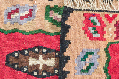 Four oriental carpets, a.o. three Turkish Kelim (Kilim) rugs with geometric design, wool on cotton, 20th C.