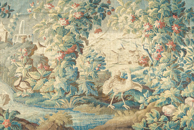 An impressive Flemish wall tapestry with ornamental birds in a paradisiacal castle garden, Oudenaarde or Brussels, 17th C.