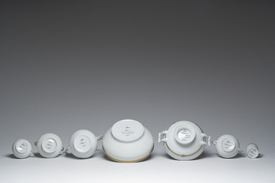A French 50-piece polychrome and gilt porcelain 'Ruban or' service, Christofle, 20th C.