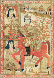 A Persian Kashan (Keshan) Mohtashem rug with Shirin and Khosrow, wool on cotton, late 19th C.