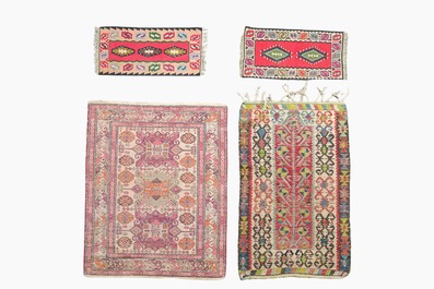 Four oriental carpets, a.o. three Turkish Kelim (Kilim) rugs with geometric design, wool on cotton, 20th C.