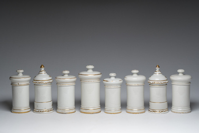 A varied collection of French gilt and polychrome decorated pharmacy jars, 19th C.