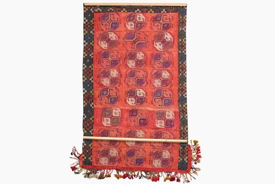 An Uzbek wool Lakai Kelim (Kilim) rug with geometric design, ca. 1900