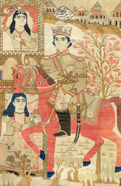 A Persian Kashan (Keshan) Mohtashem rug with Shirin and Khosrow, wool on cotton, late 19th C.