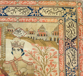 A Persian Kashan (Keshan) Mohtashem rug with Shirin and Khosrow, wool on cotton, late 19th C.