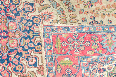 Three oriental rugs with floral design, Tabriz, Sarouk and Hamadan, wool on cotton, 20th C.