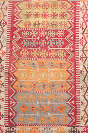 Four oriental rugs, a.o. a Turkish Kelim (Kilim) rug with geometric design, wool and cotton, 20th C.