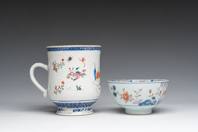 A varied collection of Chinese famille rose and Imari style porcelain with floral and Mandarin design, 18th/19th C.