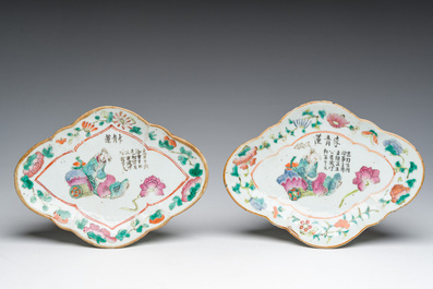 A varied collection of Chinese famille rose and qianjiang cai porcelain with floral design and animated scenes, 19th/20th C.