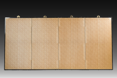 A Japanese four-fold painted byobu 'hanaguruma' room divider, 19th/20th C.
