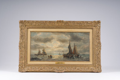 Fran&ccedil;ois Musin (1820-1888): View of the beach by moonlight, oil on canvas