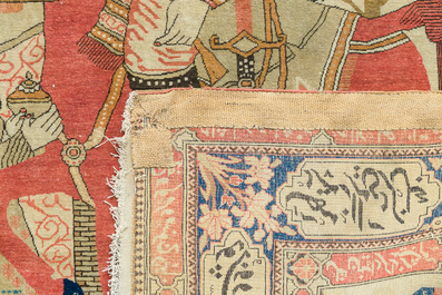 A Persian Kashan (Keshan) Mohtashem rug with Shirin and Khosrow, wool on cotton, late 19th C.