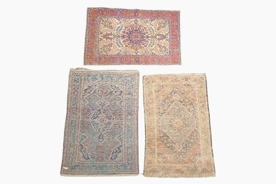 Three oriental rugs with floral design, Tabriz, Sarouk and Hamadan, wool on cotton, 20th C.