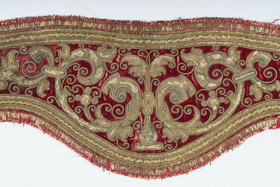 Three Flemish embroideries with floral design and John the Baptist, finished with gold and silver thread, 16th/17th C.