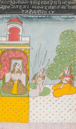 Indian school: Three miniatures with an animated scene and a pair of portraits of an imperial couple, 19th/20th C.