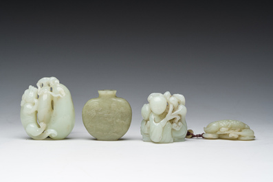 Four Chinese celadon jade carvings, 19th/20th C.
