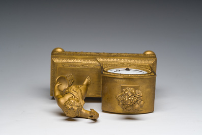 A Ghent gilt bronze mantel clock crowned with a male Bacchante, 19th C.