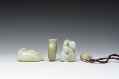 Four Chinese celadon jade carvings, 19th/20th C.