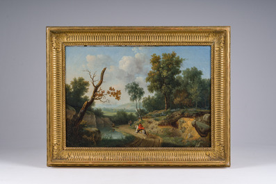 Pierre-Joseph Petit (1768-1825): Two animated landscapes with horsemen, oil on canvas