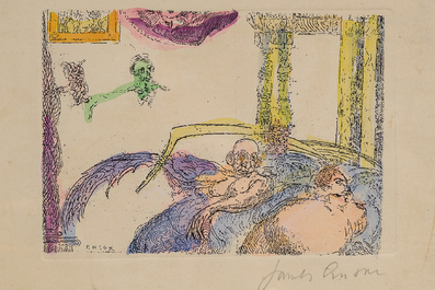 James Ensor (1860-1949, after): The deadly sins, eight etching in colours, [1904], 20th C.