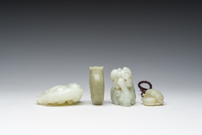 Four Chinese celadon jade carvings, 19th/20th C.