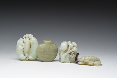 Four Chinese celadon jade carvings, 19th/20th C.