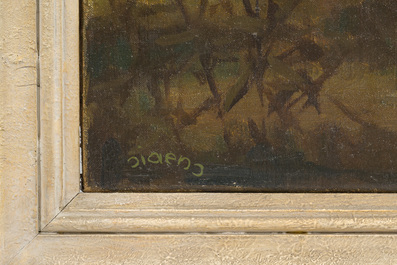 Frans Siaens (1907&ndash;1973): Animated landscape with a bathing Venus and her companions, oil on canvas