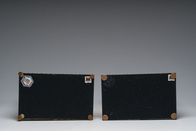 Jean-Claude Mahey (1944): A pair of French brass and lacquered wooden design table lamps, 1970s