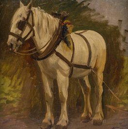 Albert Caullet (1875-1950): Seven various works with sheep heads, cows in the meadow and a horse, oil on painter's board