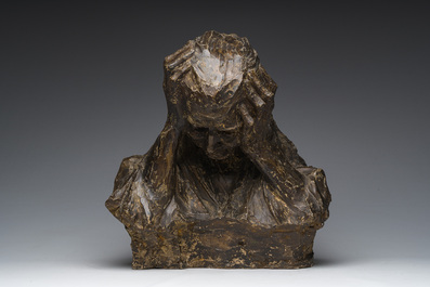 Belgian school, illegibly signed: Pleurante, patinated plaster, first half 20th C.