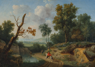 Pierre-Joseph Petit (1768-1825): Two animated landscapes with horsemen, oil on canvas