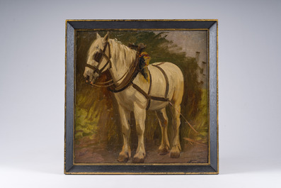 Albert Caullet (1875-1950): Seven various works with sheep heads, cows in the meadow and a horse, oil on painter's board