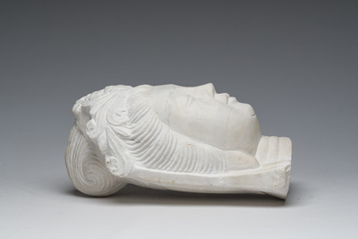 A Chinese white marble head of a Guanyin, second half 20th C.
